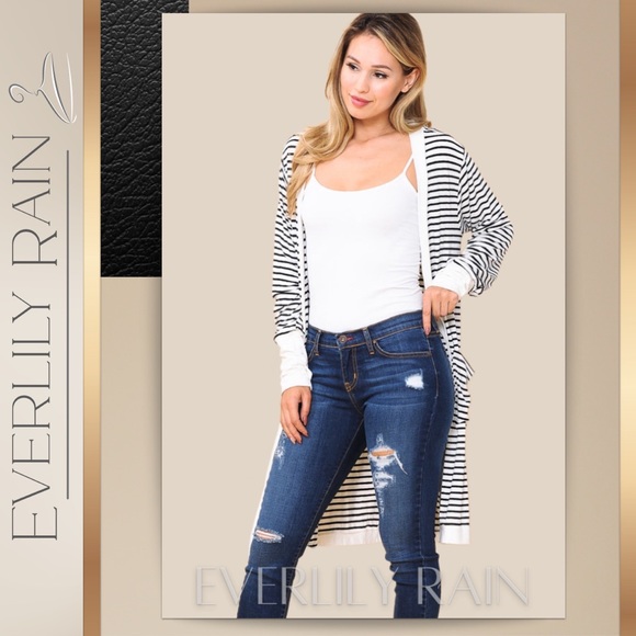 LAST ONE! Striped Open Cardigan w/ Thumb Holes - Picture 7 of 12